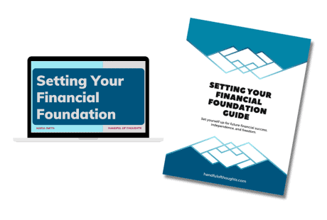 computer screen showing Setting Your Financial Foundation video and image of cover of Setting Your Financial Foundation Workbook
