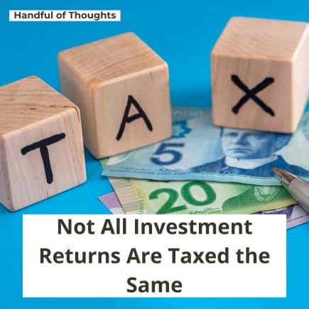wooden blocks spelling the word tax with Canadian money underneath. Words - Not all Investment Returns Are Taxed the Same